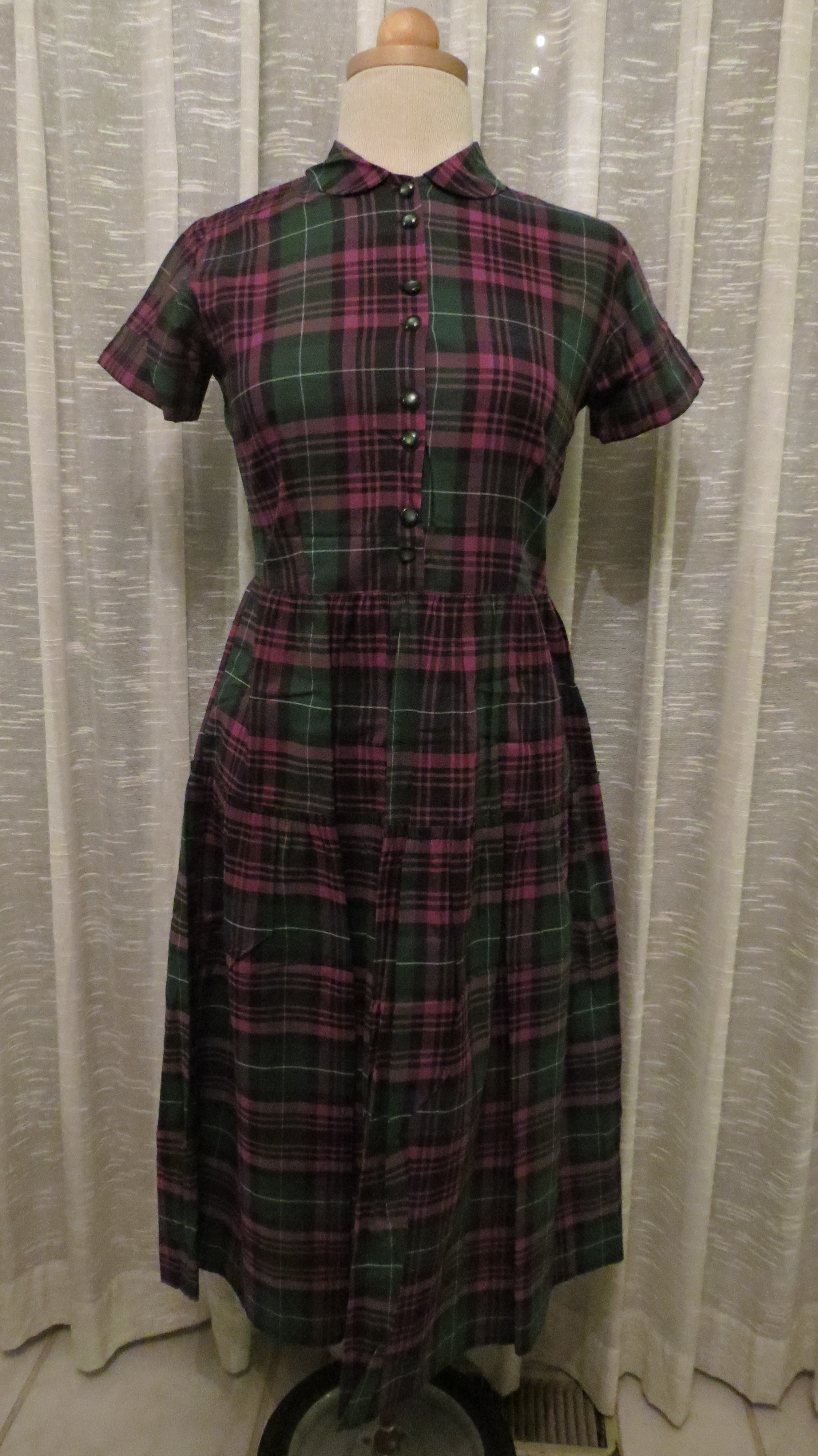 SWEET 1940'S - '50'S COTTON DAY DRESS - END OF SUMMER COLORS