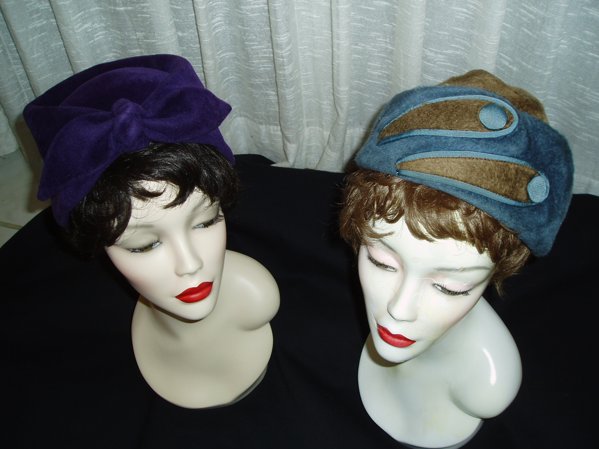 TWO FABULOUS  LADIES' HATS FOR WINTER - 1950'S TO 1960'S