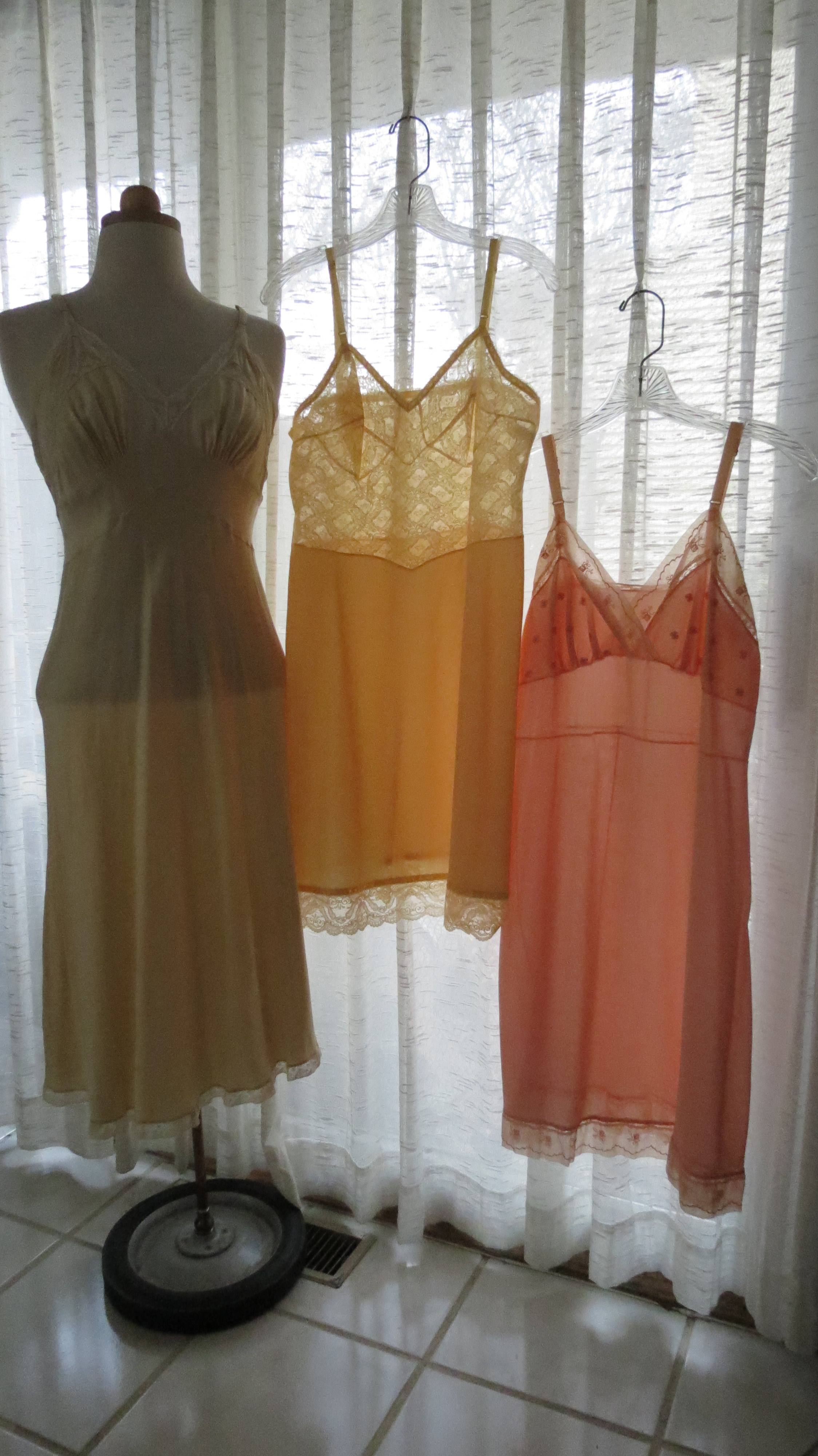 TRUE VINTAGE 1950'S SUMMER SLIPS IN LEMON & TANGERINE