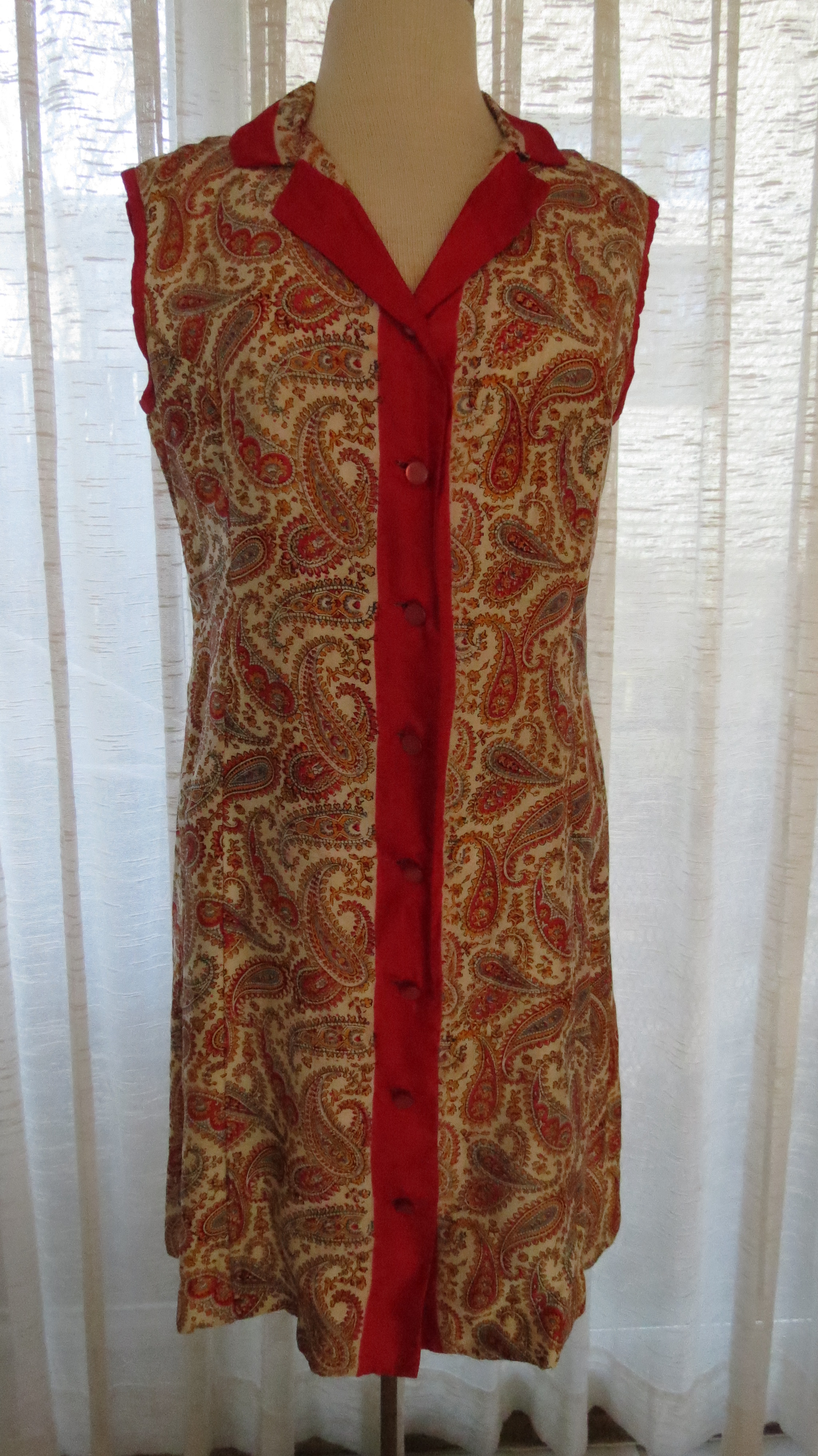UNUSUAL TRUE VINTAGE 1960'S SILK BUTTON-FRONT FROCK