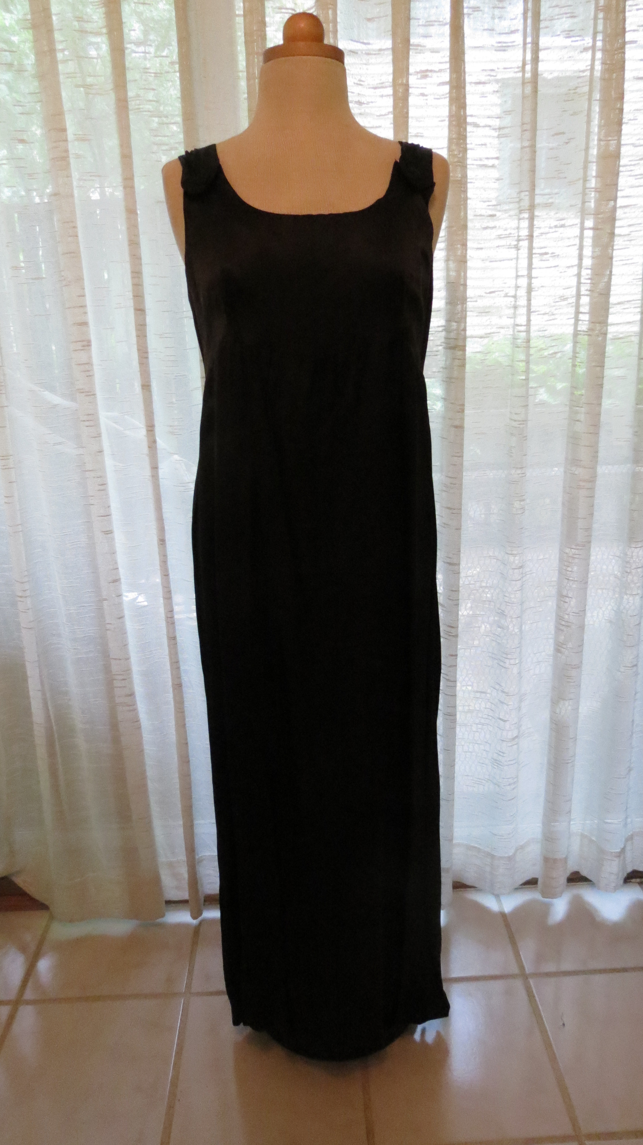 NEW FIND!  TRUE VINTAGE BLACK SATIN EMPIRE - STYLE GOWN FROM THE SIXTIES