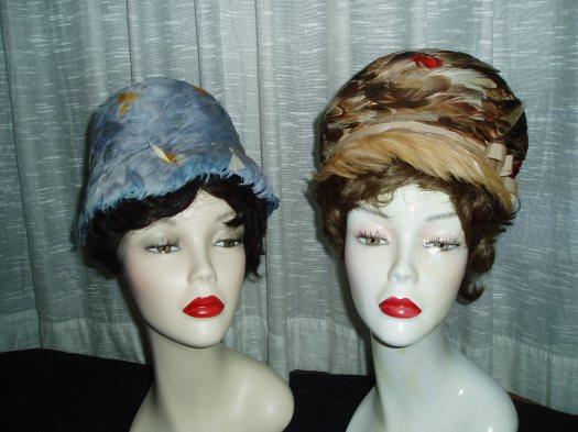  TRUE VINTAGE MID - 1960'S WOMEN'S SPRING HATS, COMPLETELY COVERED IN FEATHERS!